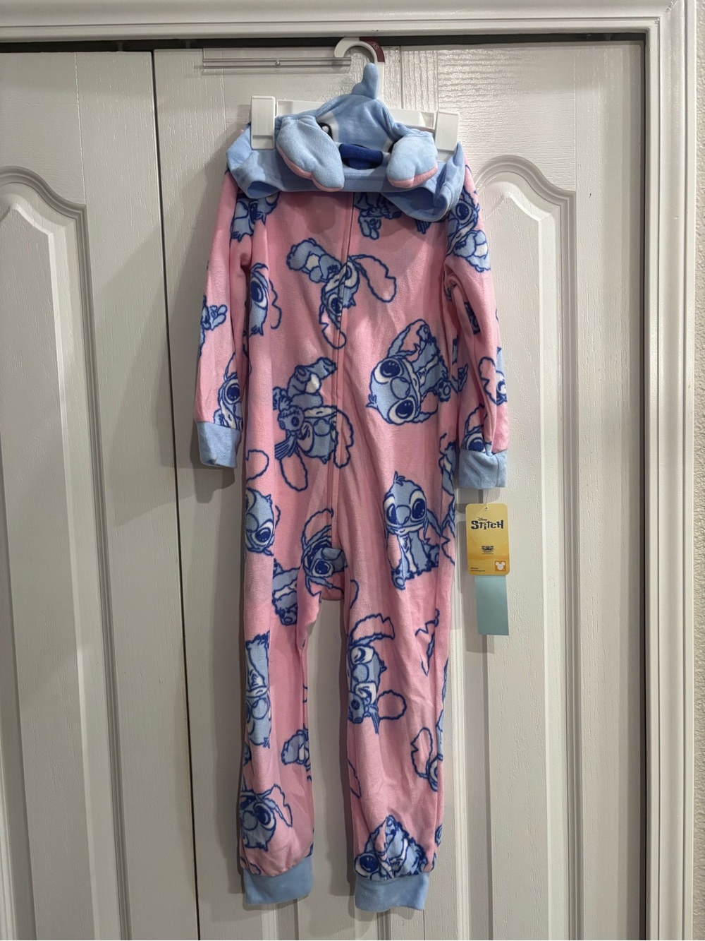 Disney Stitch Coral Pink and Light Blue Fleece Hooded Onesie